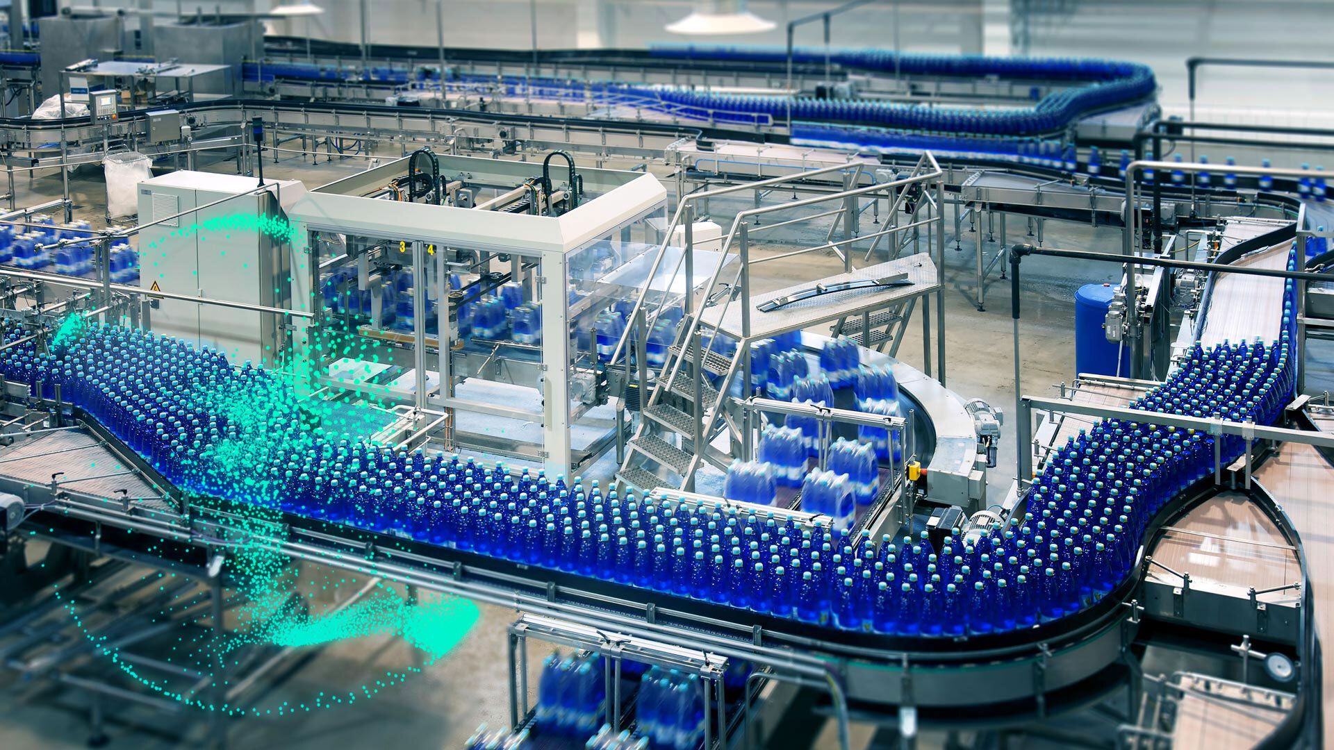 Automated bottling line with conveyors